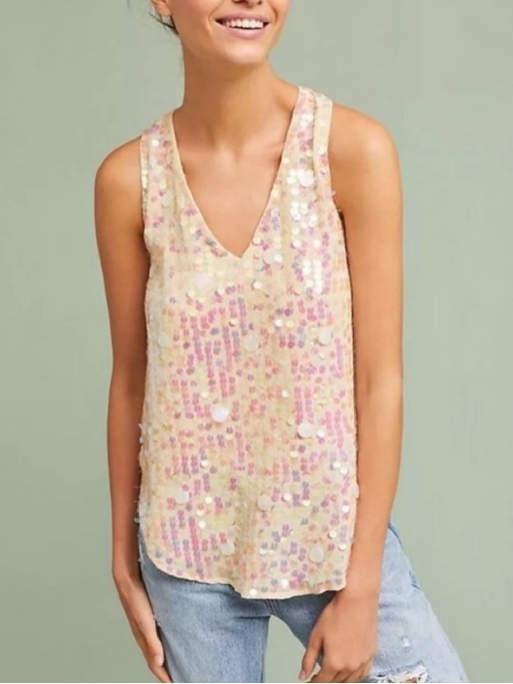 Anthropologie Moulinette Soeurs Iridescent Sequin V-neck Tank Blouse